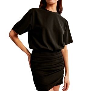 Abercrombie & Fitch Ruched Knit Short Sleeve Wrap Skirt Mini Black Dress